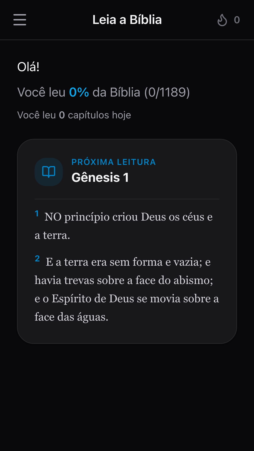 Tela inicial com plano e progresso